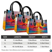 Matching zip wallet showing identical tropical sunset flamingo pair artwork.