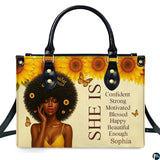 Sunflower Crown Afro Art Handbag and Matching Wallet Set