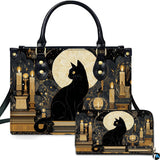 Black Cat Candles Gothic Baroque Gold Celestial Art Design