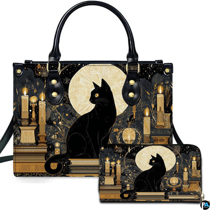 Studio presentation of black cat candles artwork beside matching rectangular companion accessory.