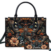 Gothic peacock moth botanical handbag and matching wallet set