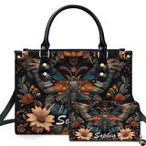 Gothic Peacock Moth Botanical Handbag and Matching Wallet Set