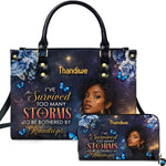 Celestial woman painting depicting an illustrated portrait and blue butterflies on companion accessories.
