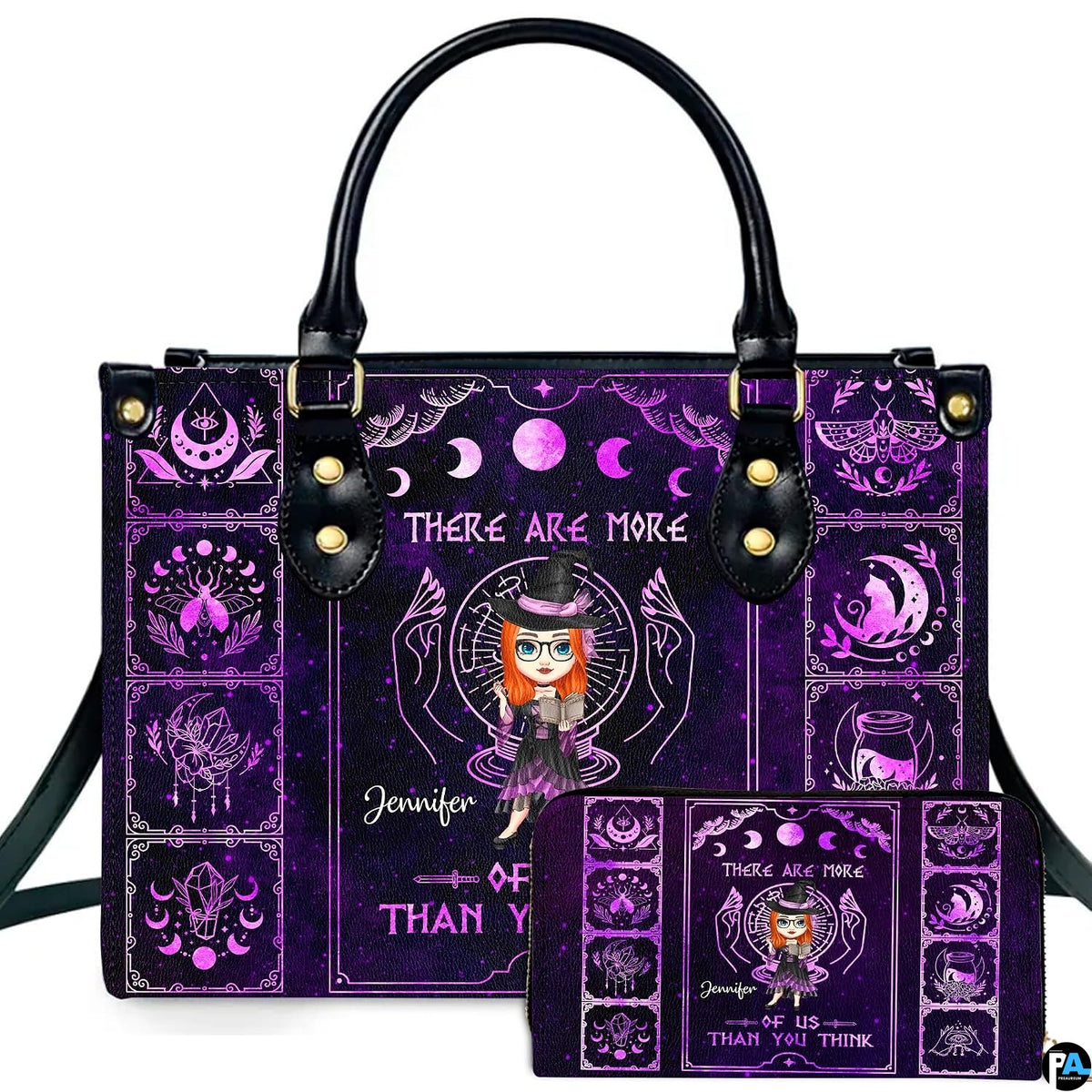 Personalized Witch Leather Bags, Halloween Purses For Women, Witch Art Bag, Spooky Halloween Purses, Holiday Gifts