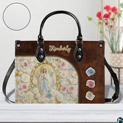 Custom Catholic Virgin Mary Leather Bag, Personalized Name Handbags and Purses for Christian Women Religious Bag Gifts