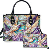 Mosaic Hummingbird & Hydrangea Handbag & Matching Wallet Set