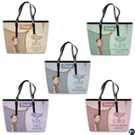 Five color variations of the Beige Clinician Tote Handbag showcasing different pastel shades.