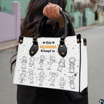 Mothers Day Gift Leather Bag- Personalized Grandmas Purse With Grandkids Names, Grandma Handbag Birthday Gifts For Mom Women