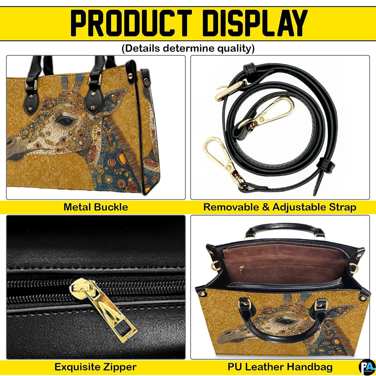 Open interior view of matching giraffe wallet displaying card slots and zipper pocket.