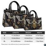 Interior compartment view of bee handbag showing inner lining and organization.