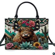 Highland Cow Leather Handbag Custom Cow Purse for Women Country Farm PU Leather Tote Gifts for Farmers Girls Mom Gift