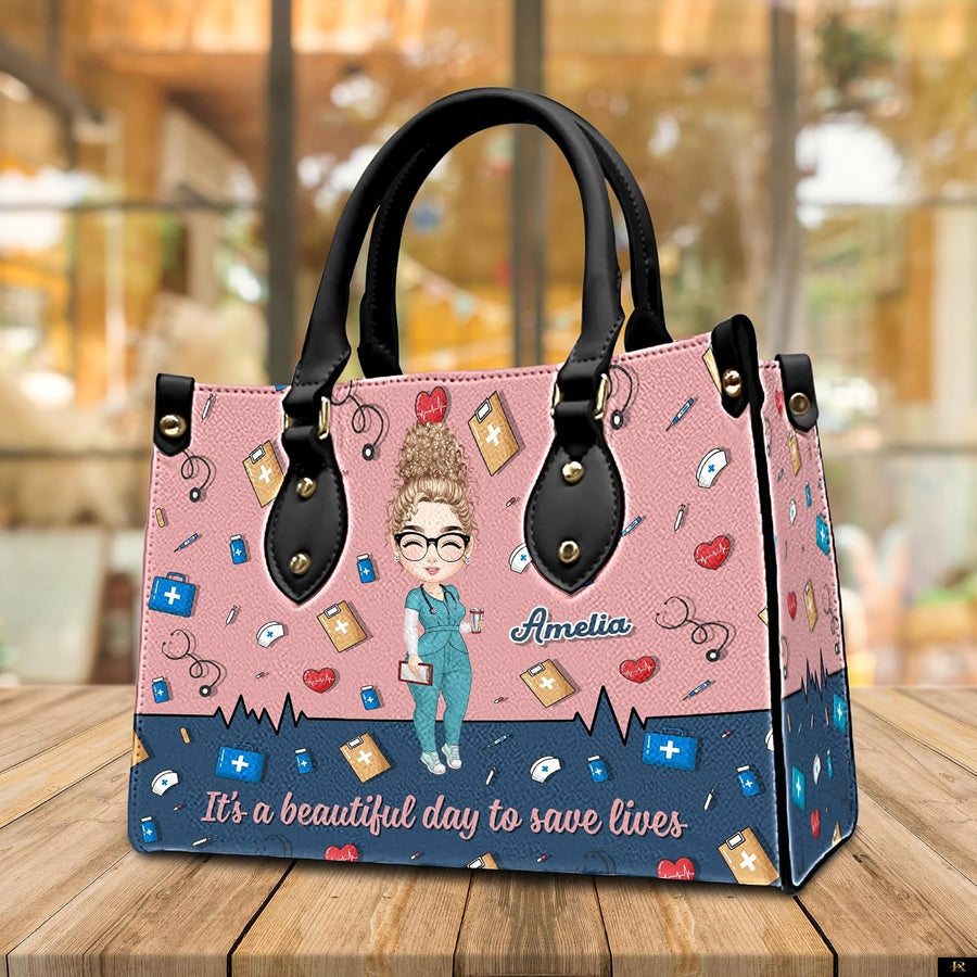 PREAUREUM "{split_values}" Personalized {collection_title} Leather Handbag