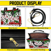 Four-panel layout demonstrating gold hardware accents, detachable shoulder strap, zipper detail, and interior space.