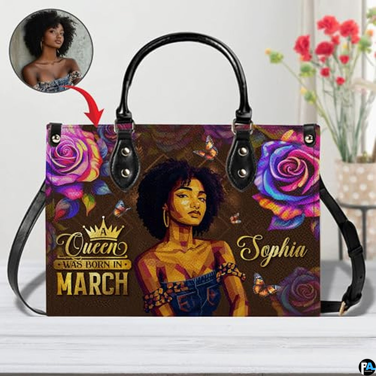 Personalized Black Women Leather Bag, Custom Name African Purses and Handbags Gifts for Mom Birthday Christmas Mothers Day