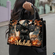 Personalized Halloween Leather Handbag – Custom Witch 3D Printing Effect Purses For Women – Spooky Gothic Shoulder Bag