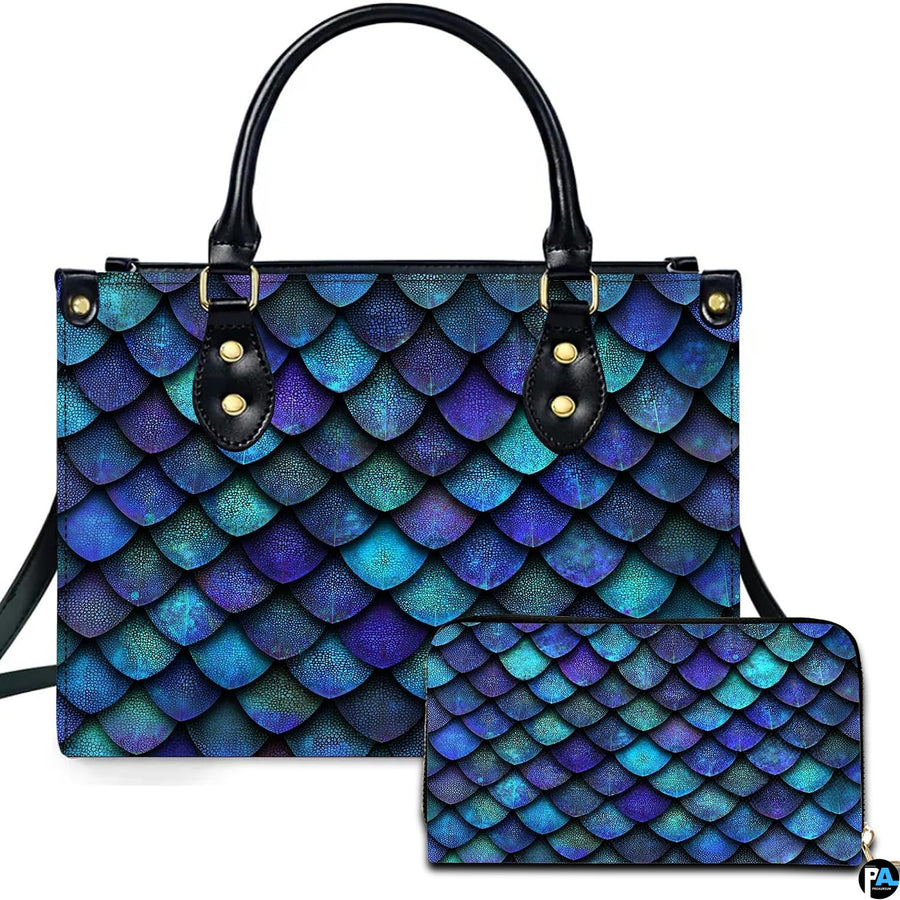 Personalized Gradient Teal Purple Dragon Scale Shoulder Bag