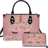 Floral Sleeping Unicorn Handbag and Matching Wallet Set