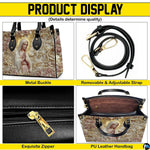 Interior view of handbag showing central zippered divider and organized storage sections.