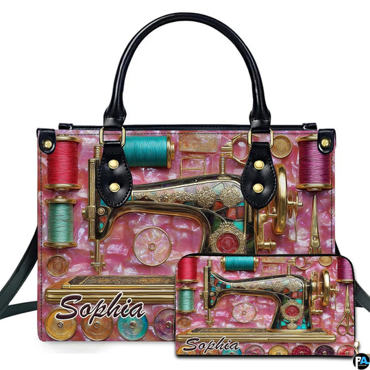 Studio presentation of vintage sewing machine decor beside matching rectangular companion accessory.