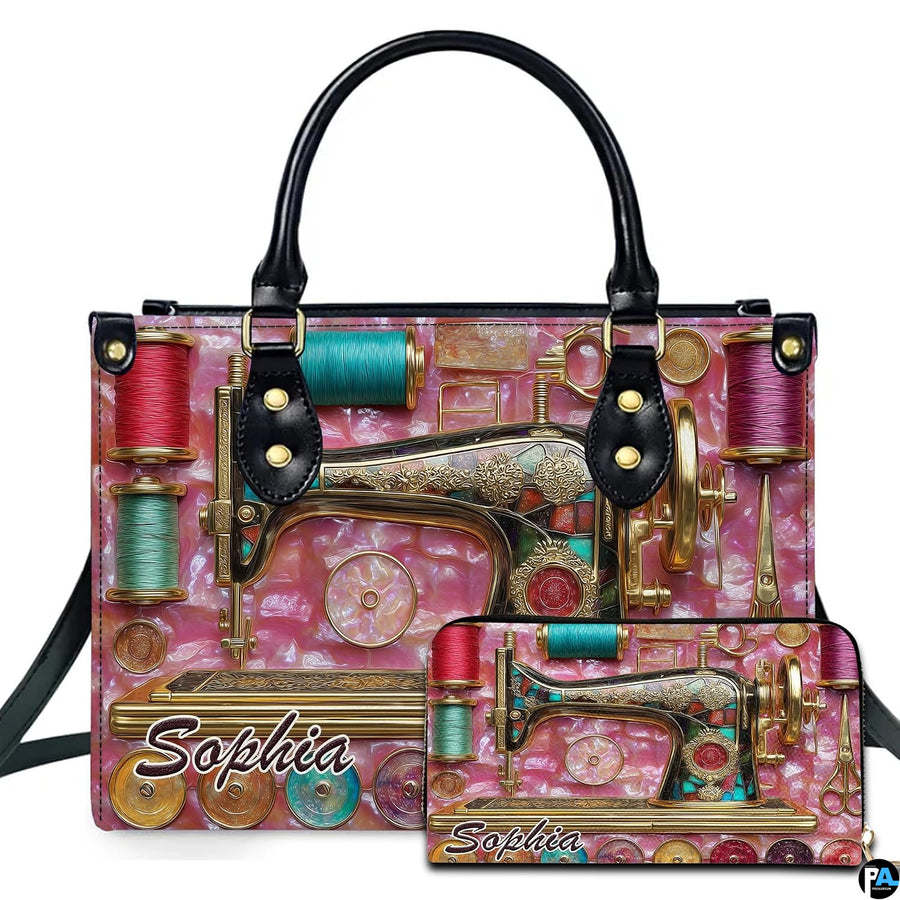 Studio presentation of vintage sewing machine decor beside matching rectangular companion accessory.