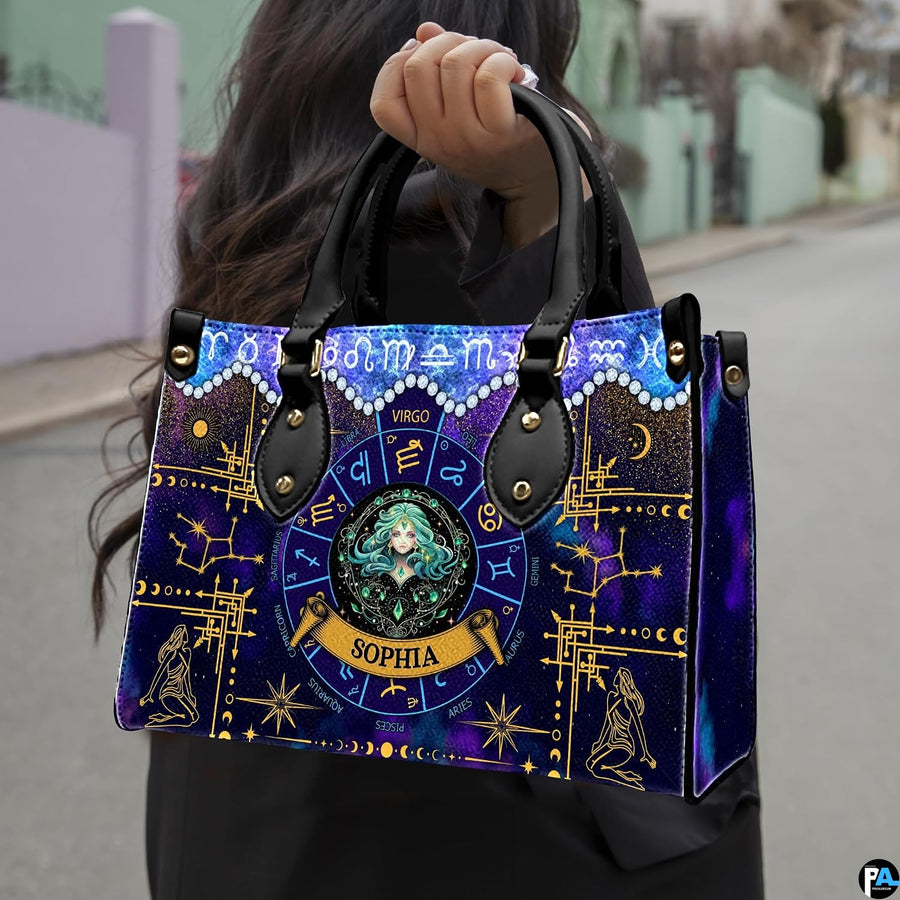 Outdoor street showcase of Celestial Maiden Satchel Handbag carried on city walkway.