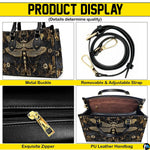 Product detail view highlighting buckle hardware, removable shoulder strap, zipper, and interior cavity