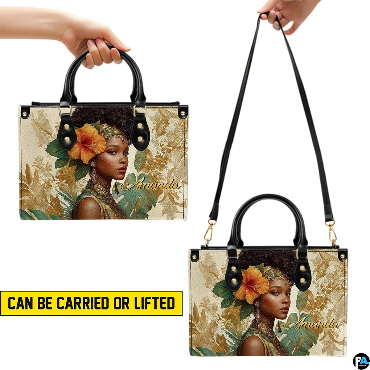 Visual presentation illustrating dual elevated holding methods for the tropical afro design.