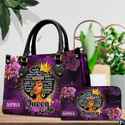 Coordinating twin star afro queen tote handbag and zippered wallet duo