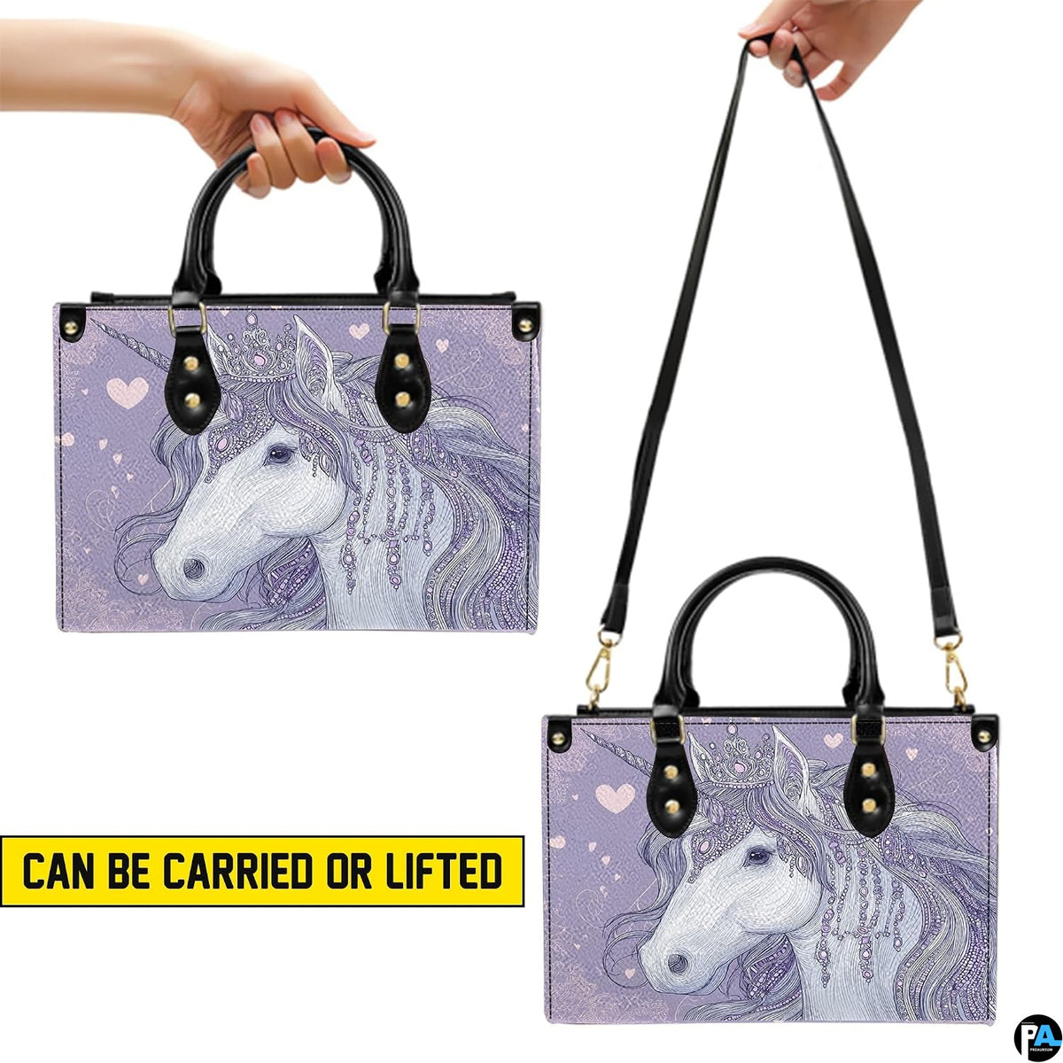 Matching unicorn wallet lying flat displaying the coordinating regal unicorn artwork.