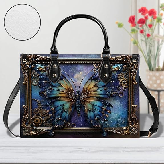 PREAUREUM "Steampunk Style" Personalized Butterfly Leather Handbag