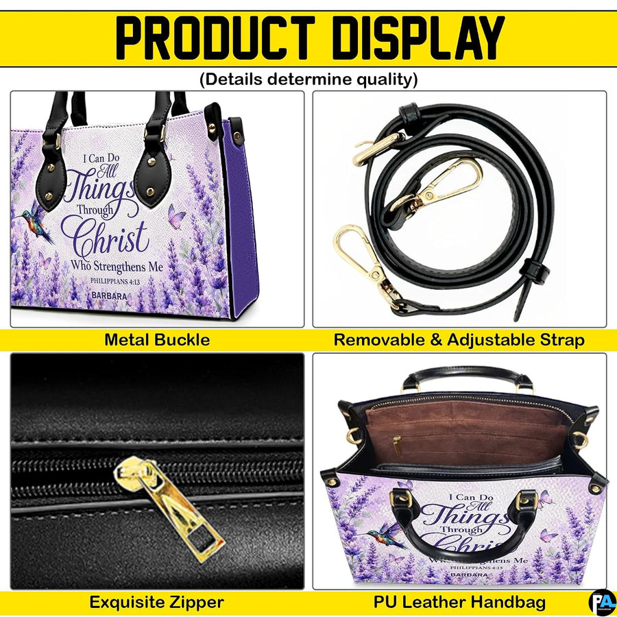 Side perspective of lavender floral handbag displaying structured shape
