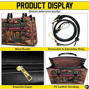 Matching zippered wallet displaying the coordinated vintage storefront and floral border motif.