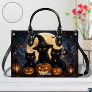 Black Cat Leather Bag – Vintage Cat Art Handbag, Stylish Animal-Themed Purse, Unique Gift for Cat Lovers