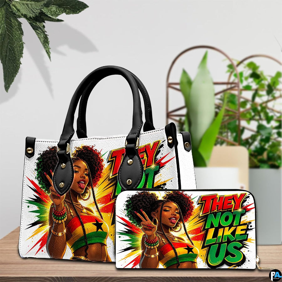Black woman portrait handbag and matching wallet in red yellow and green