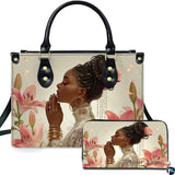 Praying Afrocentric Woman Pink Lilies Graphic Art