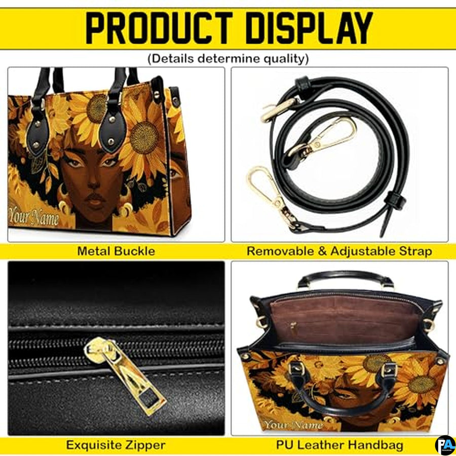 Personalized Black Women Leather Bag, Custom Name African Purses and Handbags Gifts for Mom Birthday Christmas Mothers Day