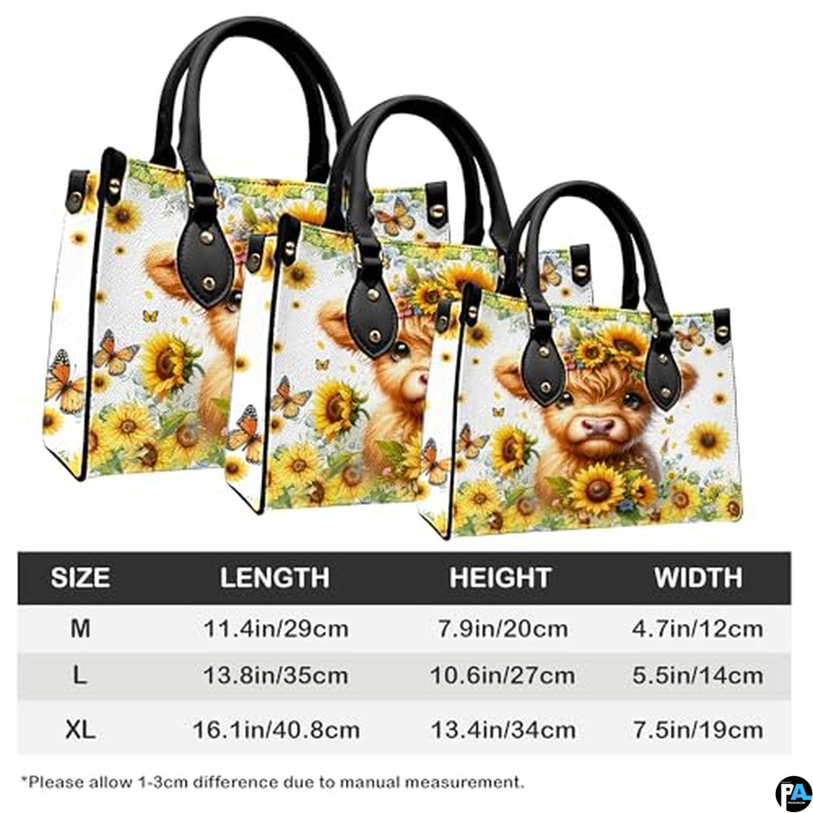 Highland Cow Leather Handbag Custom Cow Purse for Women Country Farm PU Leather Tote Gifts for Farmers Girls Mom Gift