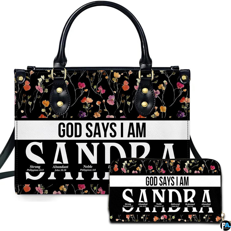 Pressed wildflower pattern on black ground with horizontal divider band and matching companion accessory.