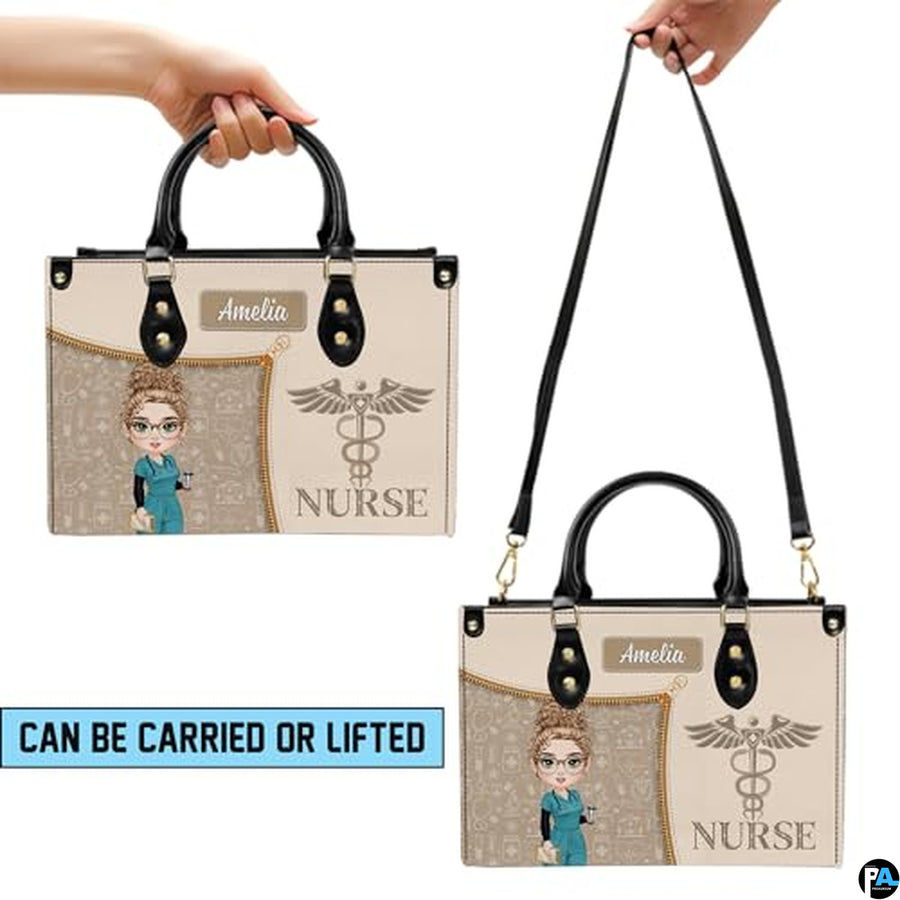 Personalized Nurse Leather Bag – Custom Medical Handbag & Purse Set with Name Gifts for Nursing Student Christmas Gift