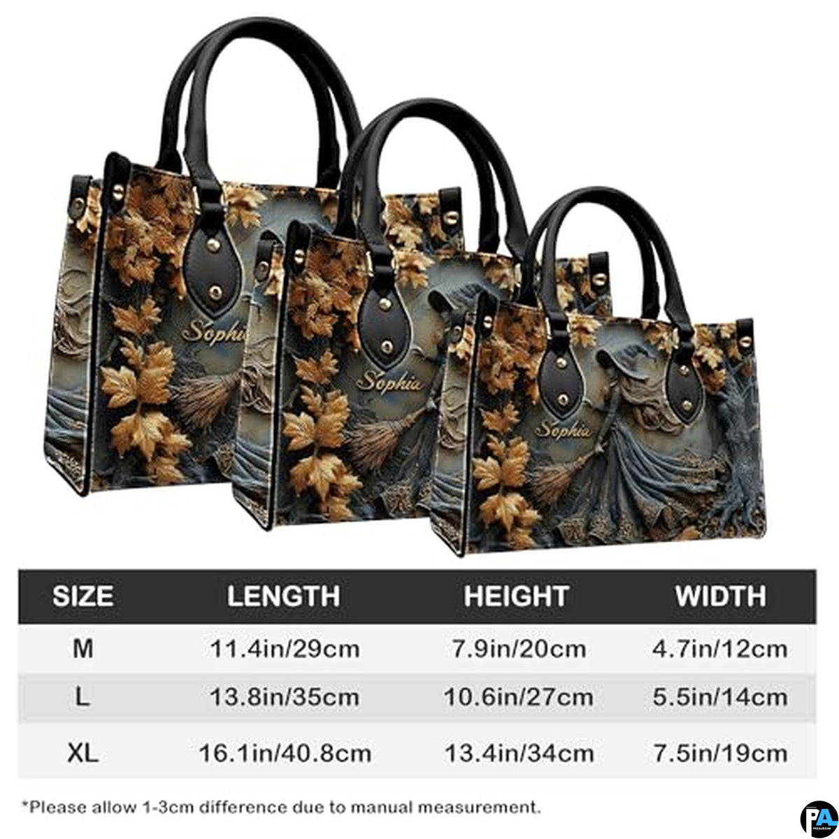 Personalized Halloween Leather Handbag – Custom Witch 3D Printing Effect Purses For Women – Spooky Gothic Shoulder Bag