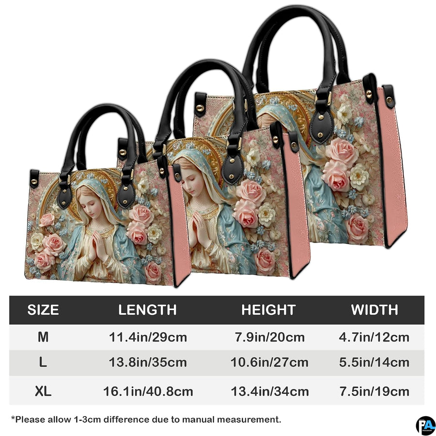 Size reference chart showing medium, large, and extra-large handbag dimensions