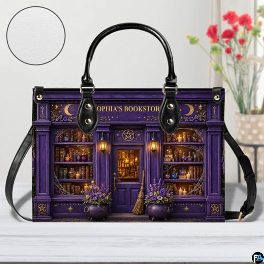 Personalized Book Lover Leather Handbag for Women, 3D Bookstore Library Tote Bag, Literary Gift for Readers, Bookworms
