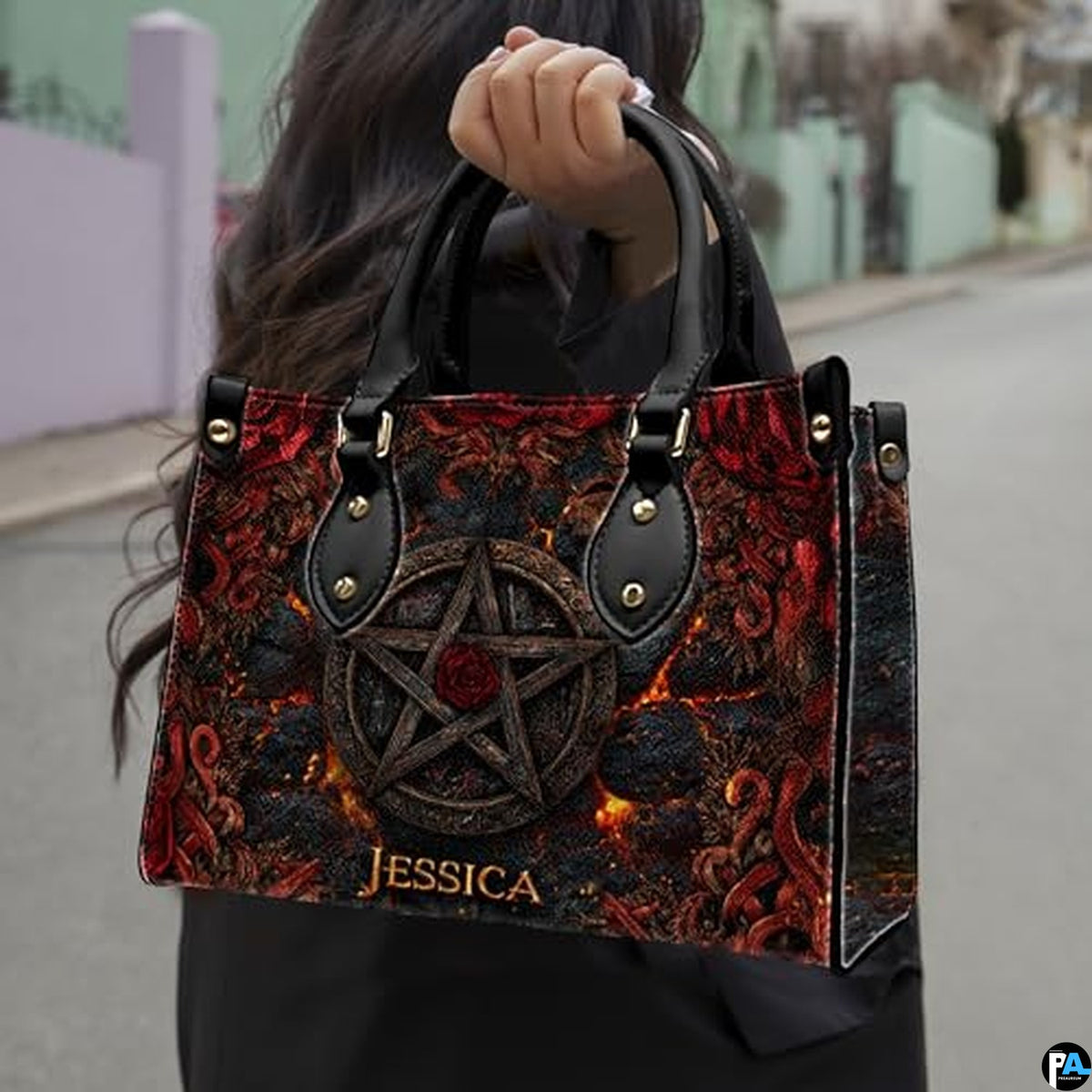 Personalized Halloween Leather Handbag – Custom Witch 3D Printing Effect Purses For Women – Spooky Gothic Shoulder Bag