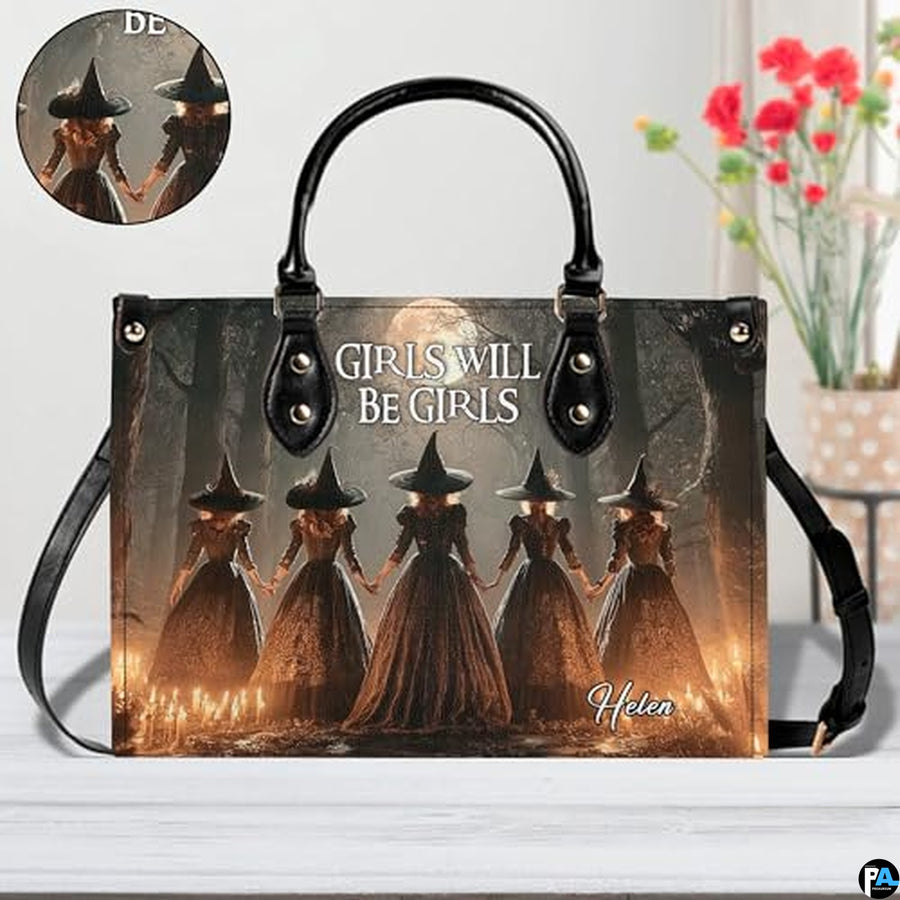 Personalized Witch Leather Bags, Halloween Purses For Women, Witch Art Bag, Spooky Halloween Purses, Holiday Gifts