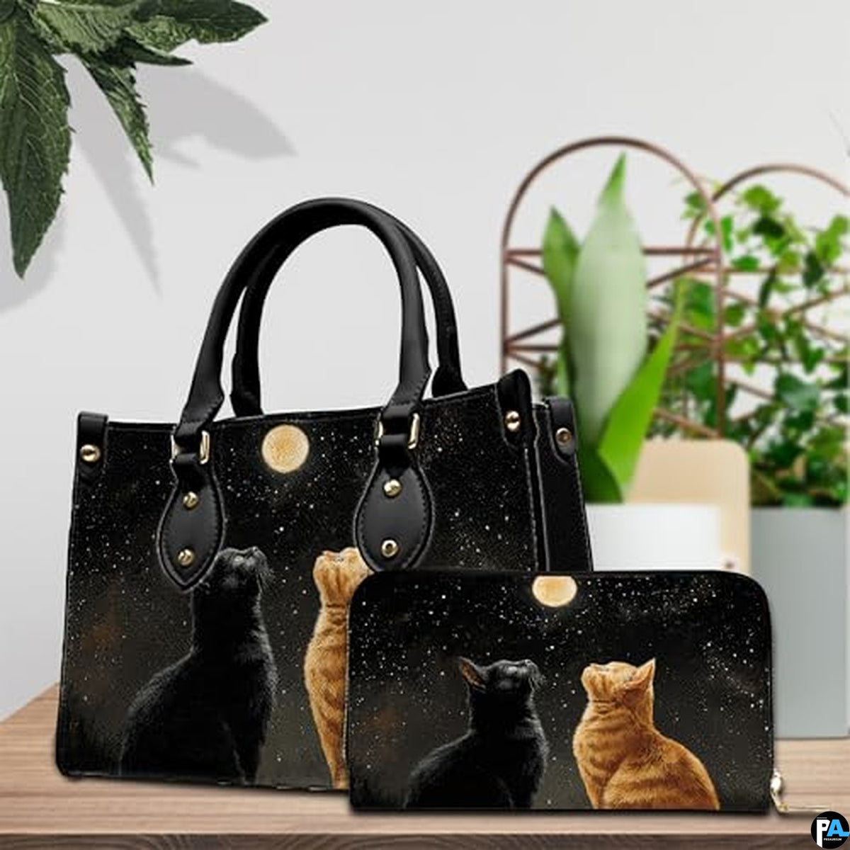 Black Cat Leather Bag – Vintage Cat Art Handbag, Stylish Animal-Themed Purse, Unique Gift for Cat Lovers