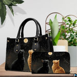 Black Cat Leather Bag – Vintage Cat Art Handbag, Stylish Animal-Themed Purse, Unique Gift for Cat Lovers