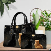 Black Cat Leather Bag – Vintage Cat Art Handbag, Stylish Animal-Themed Purse, Unique Gift for Cat Lovers