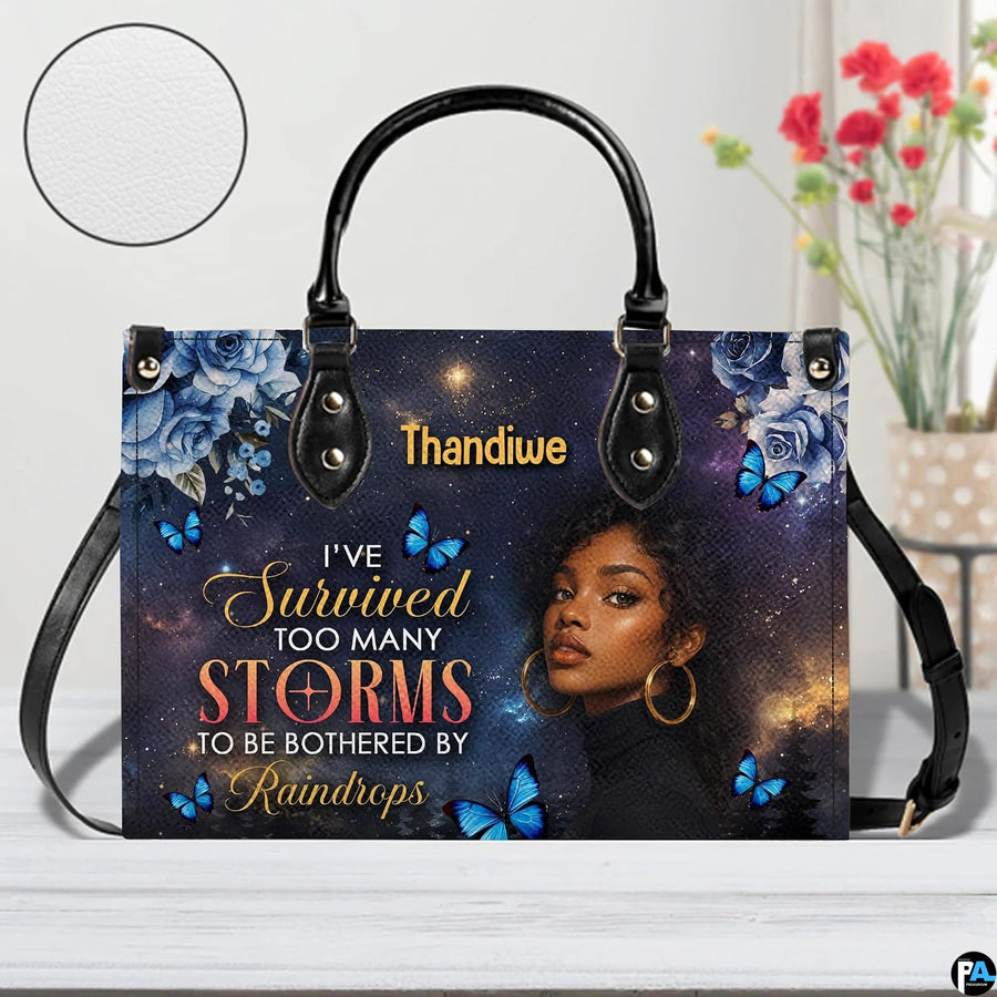 Companion accessory displaying celestial woman painting placed on a white surface in a studio.