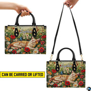 Carrying method showcase illustrating handheld top handles and shoulder display for cat butterfly art.