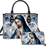 Azulejo Blue Tile Praying Virgin Mary Handbag and Wallet Set